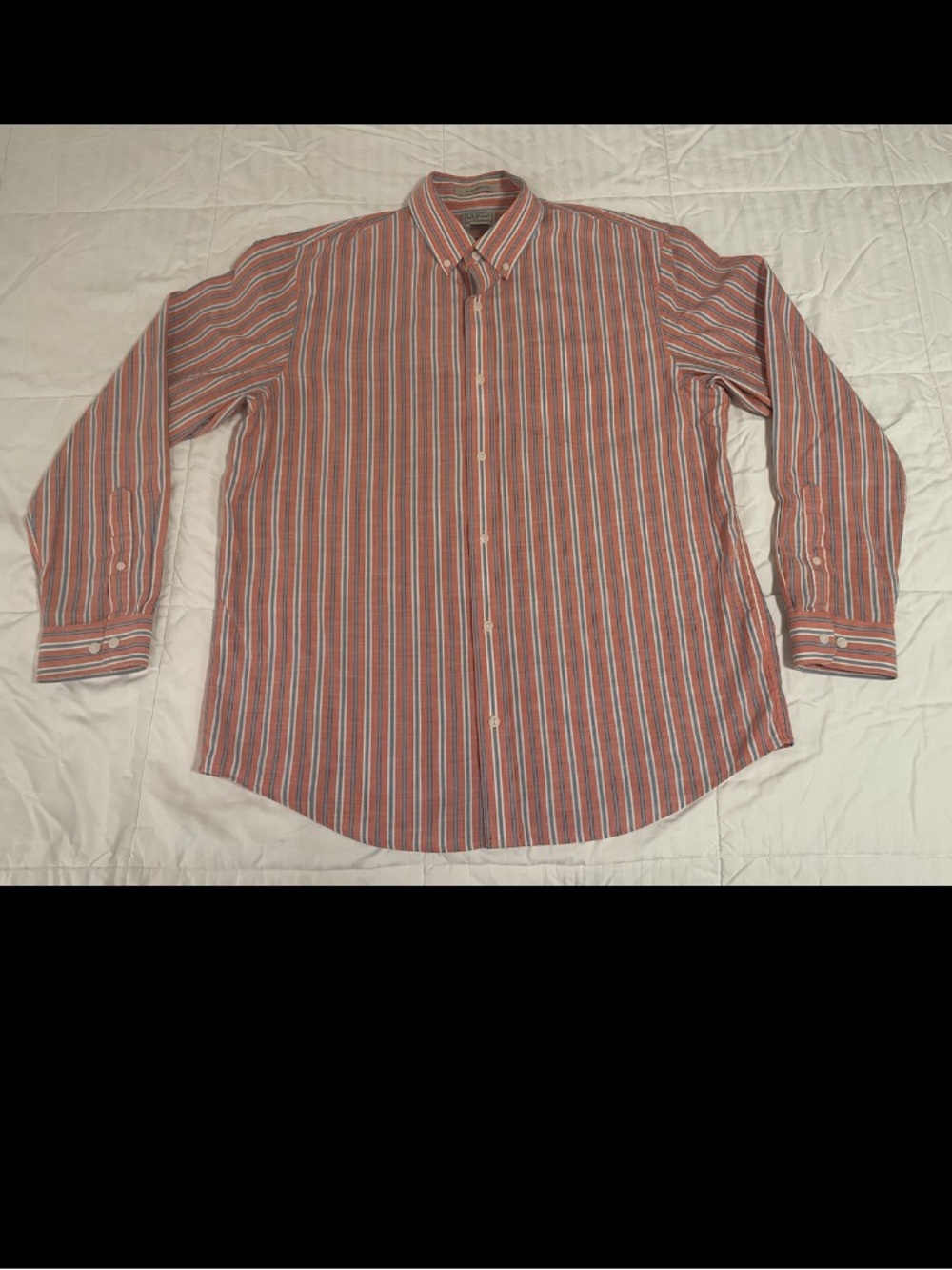 LL Bean Orange Blue Striped Shirt Size Large Traditional Fit Long Sleeve Cotton